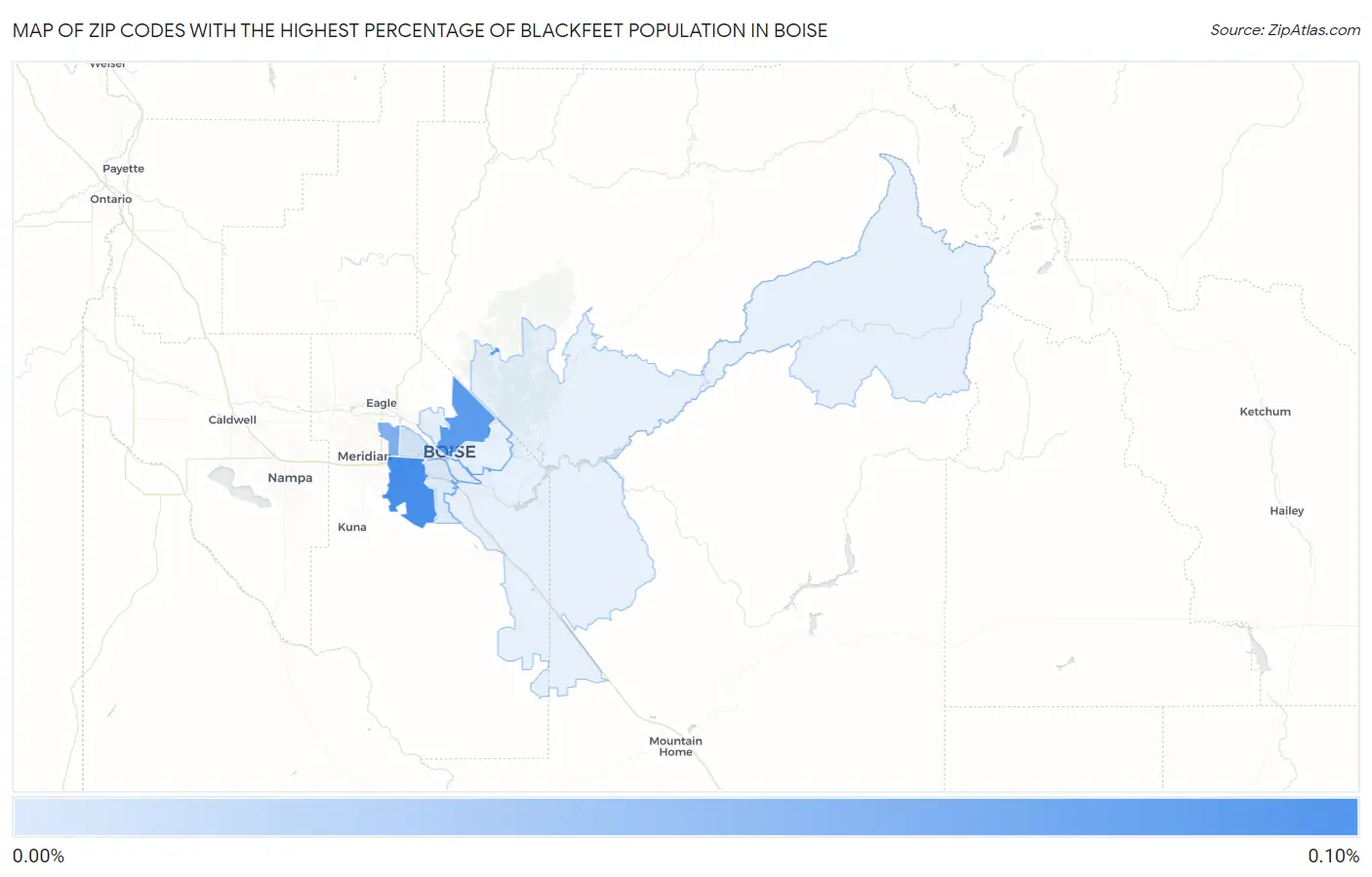 Zip Codes with the Highest Percentage of Blackfeet Population in Boise Map