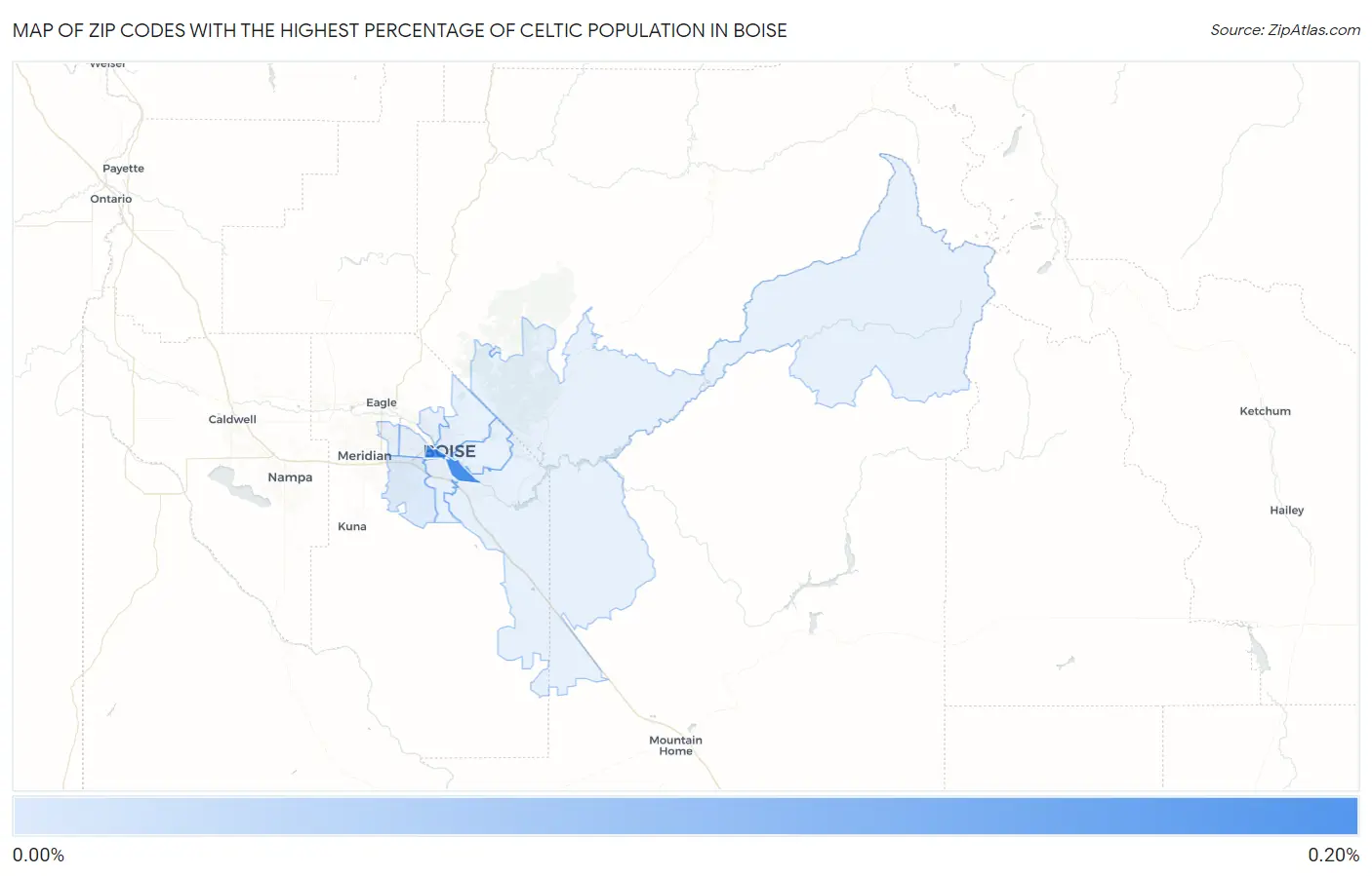 Zip Codes with the Highest Percentage of Celtic Population in Boise Map