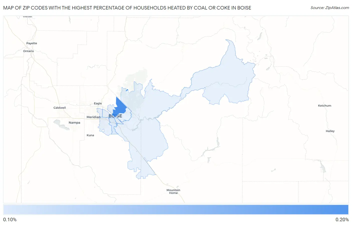 Zip Codes with the Highest Percentage of Households Heated by Coal or Coke in Boise Map