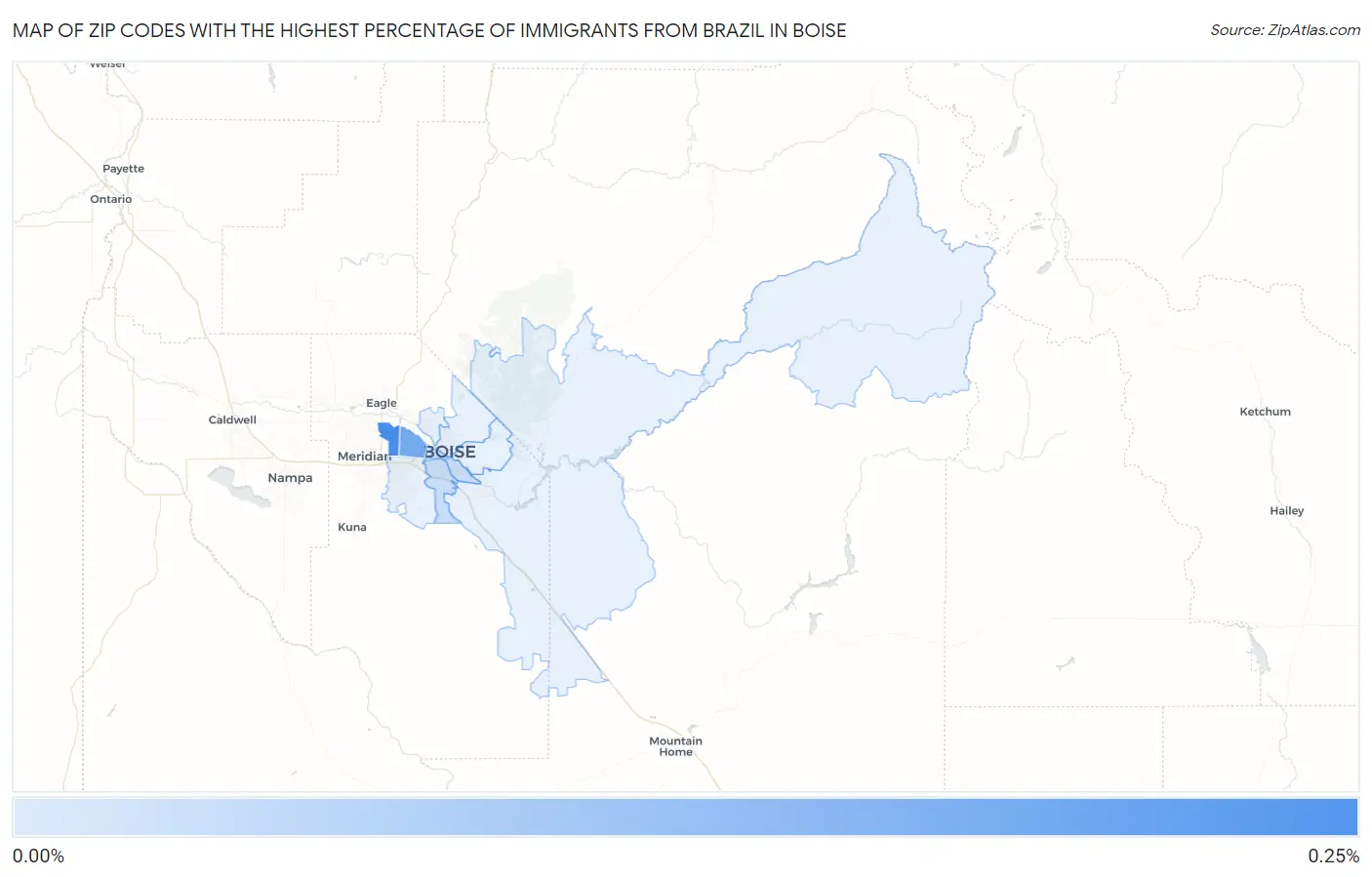Zip Codes with the Highest Percentage of Immigrants from Brazil in Boise Map