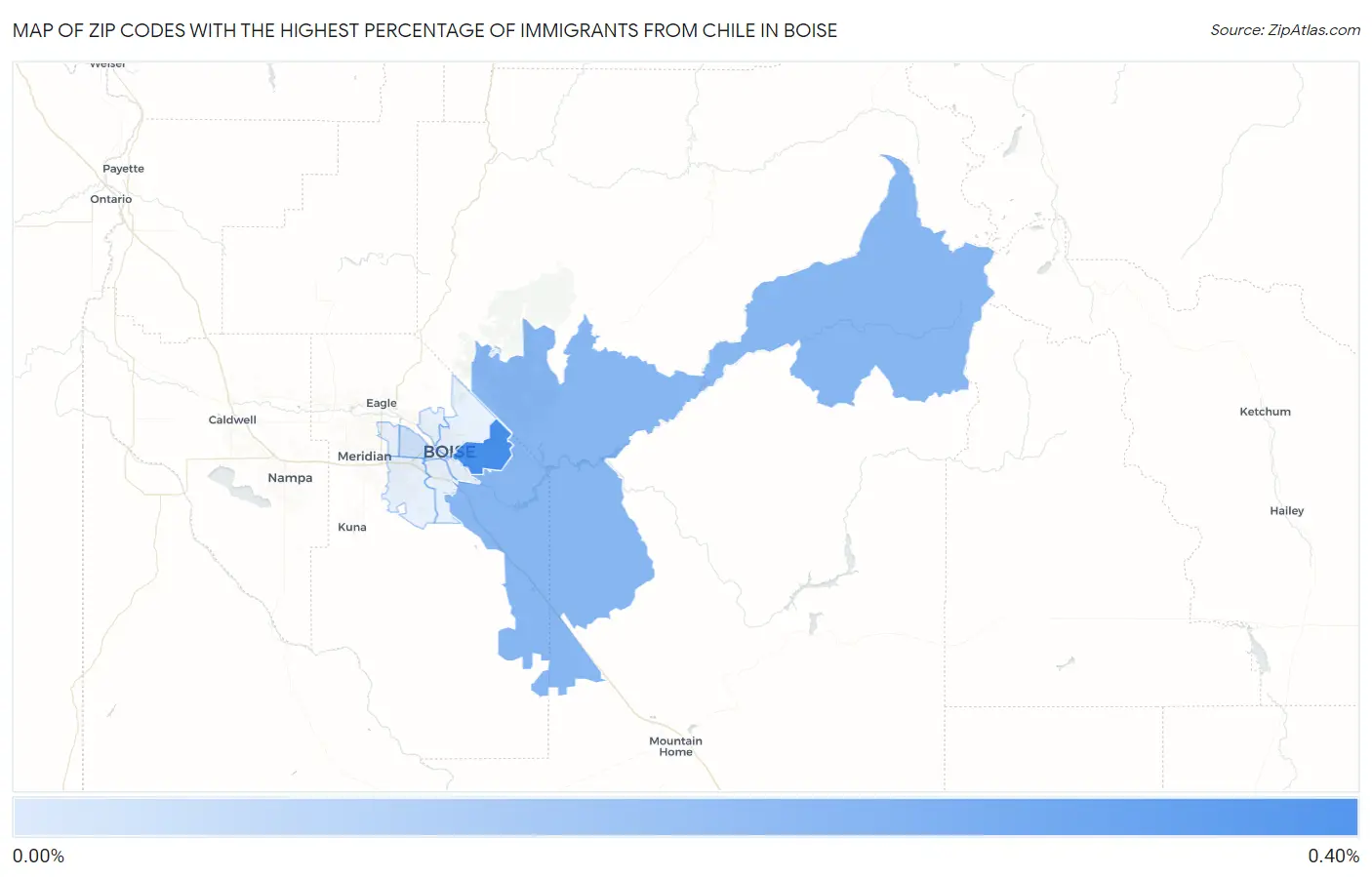 Zip Codes with the Highest Percentage of Immigrants from Chile in Boise Map