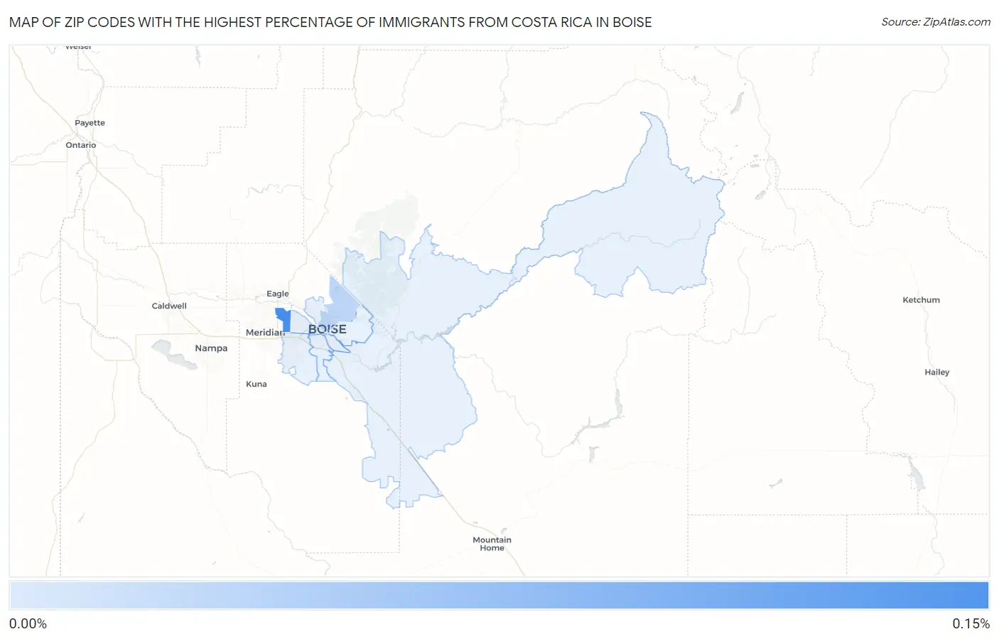 Zip Codes with the Highest Percentage of Immigrants from Costa Rica in Boise Map