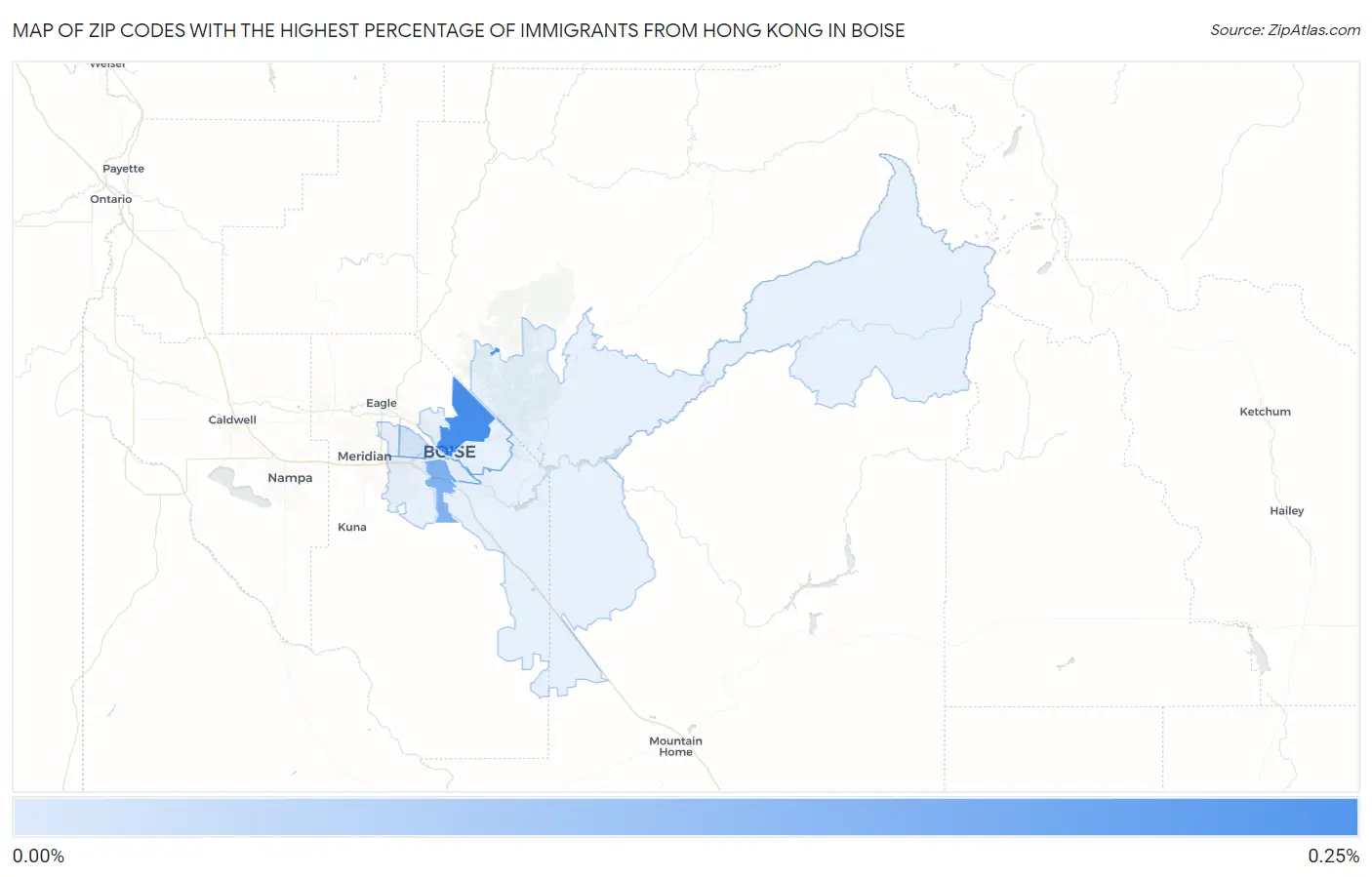 Zip Codes with the Highest Percentage of Immigrants from Hong Kong in Boise Map