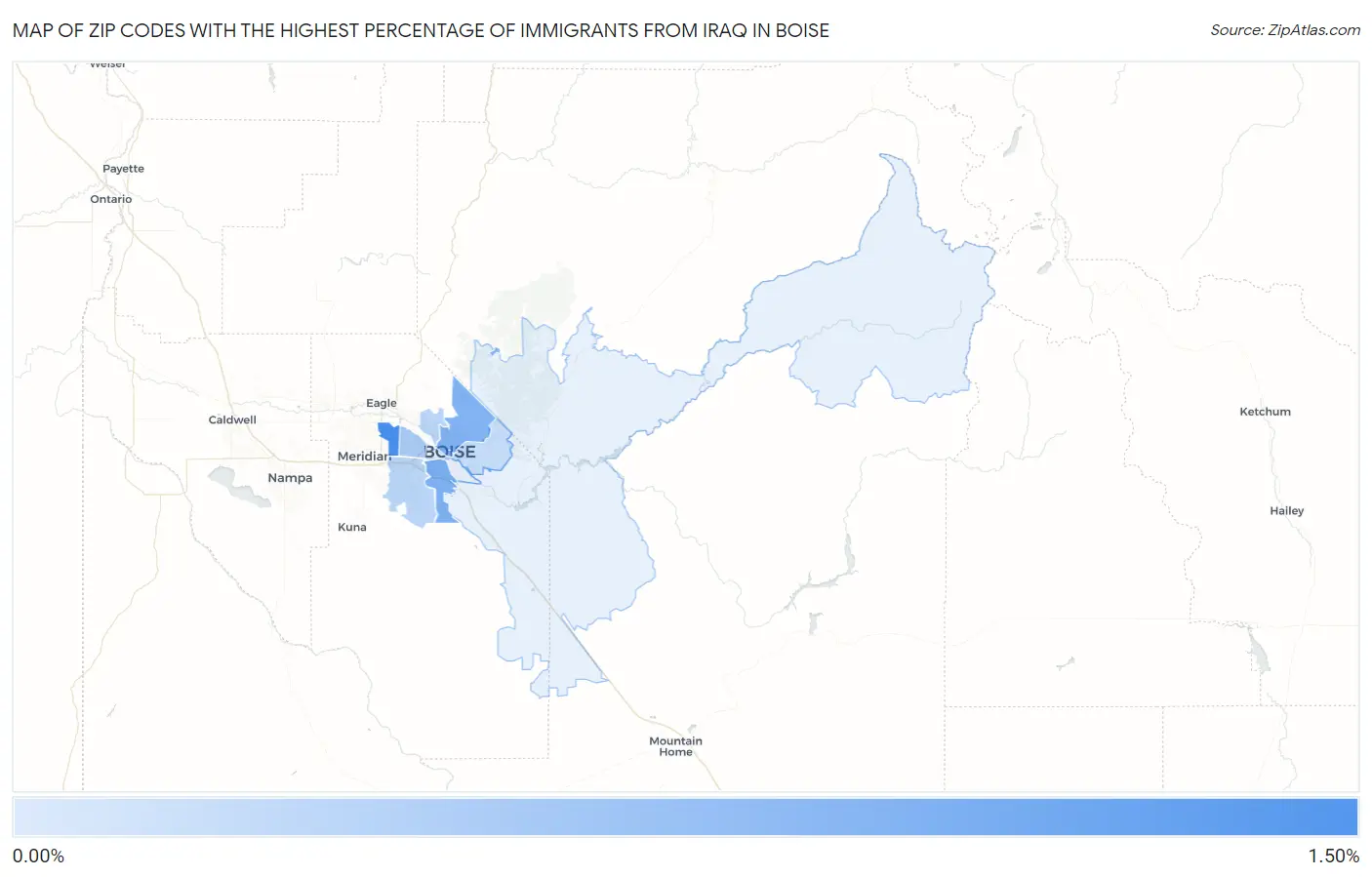 Zip Codes with the Highest Percentage of Immigrants from Iraq in Boise Map