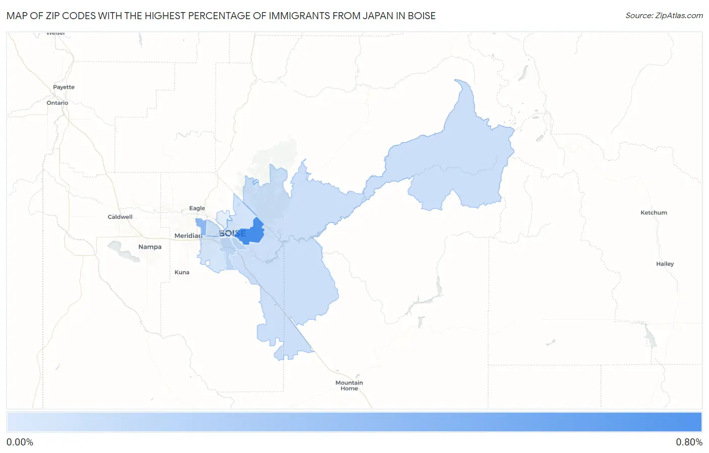 Zip Codes with the Highest Percentage of Immigrants from Japan in Boise Map