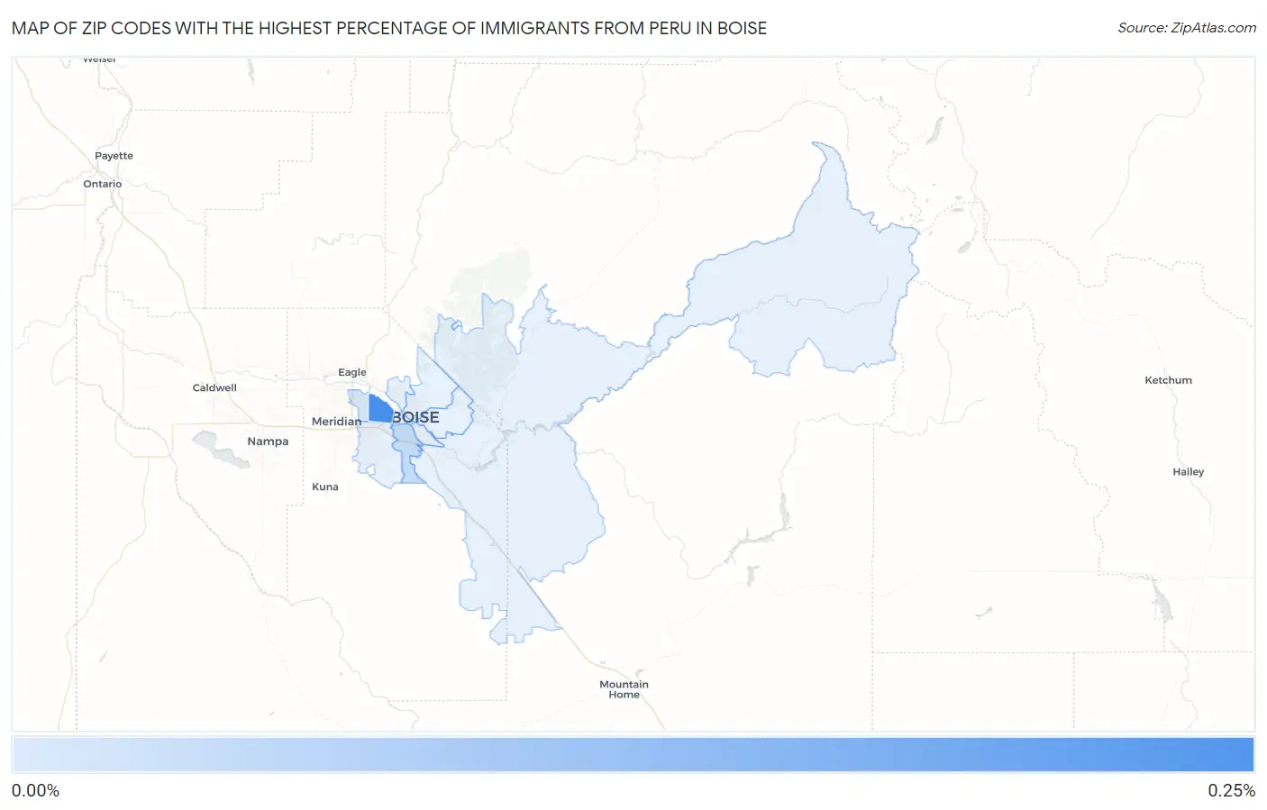Zip Codes with the Highest Percentage of Immigrants from Peru in Boise Map