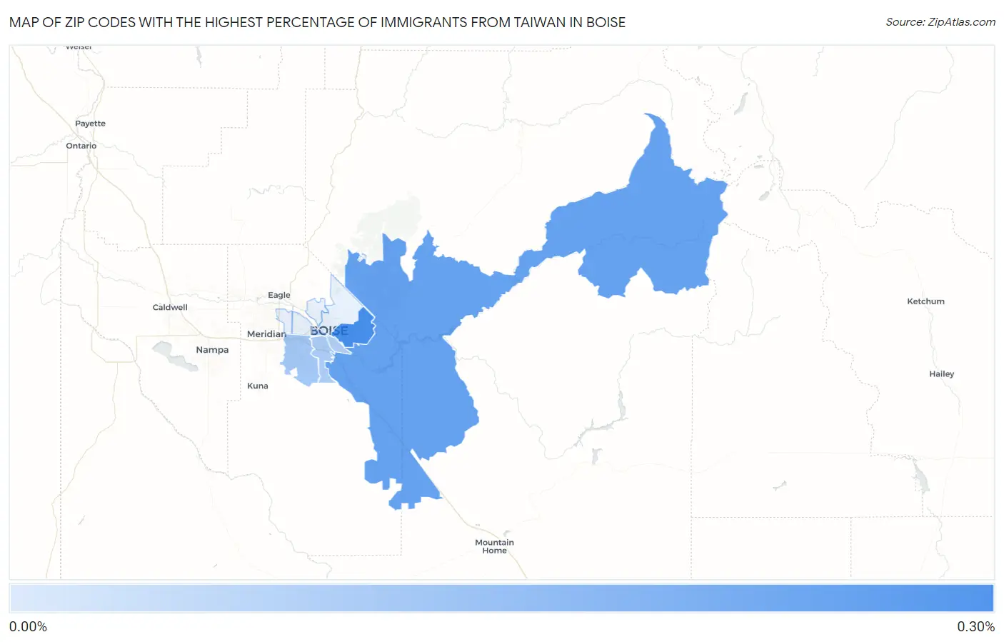 Zip Codes with the Highest Percentage of Immigrants from Taiwan in Boise Map