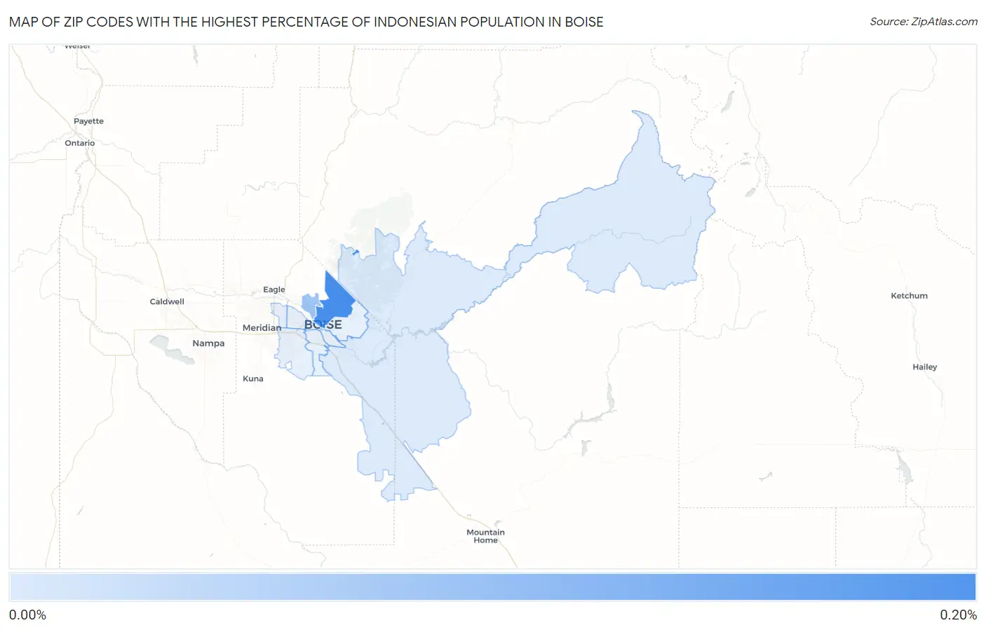 Zip Codes with the Highest Percentage of Indonesian Population in Boise Map