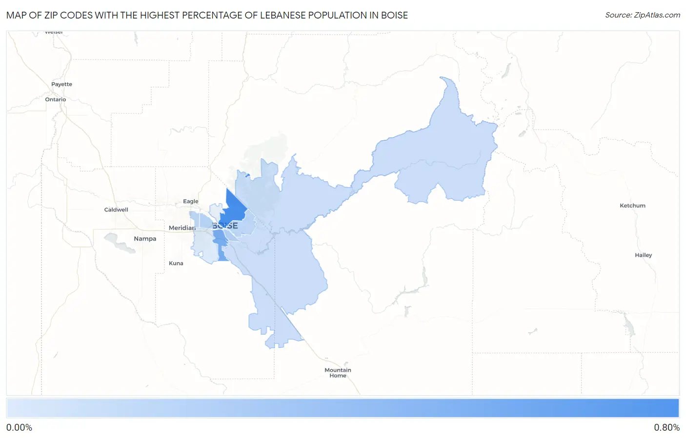 Zip Codes with the Highest Percentage of Lebanese Population in Boise Map