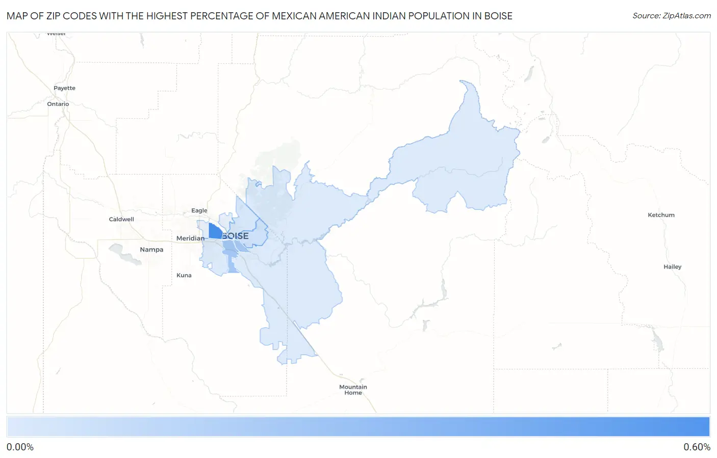 Zip Codes with the Highest Percentage of Mexican American Indian Population in Boise Map
