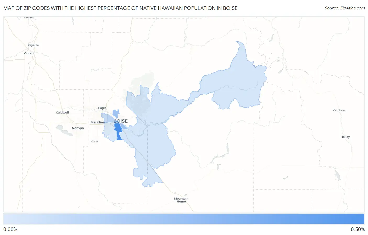 Zip Codes with the Highest Percentage of Native Hawaiian Population in Boise Map