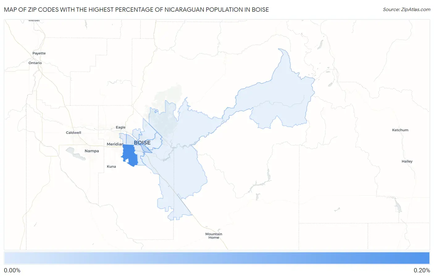 Zip Codes with the Highest Percentage of Nicaraguan Population in Boise Map