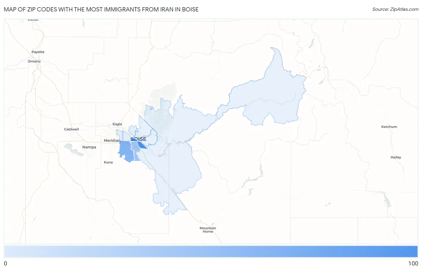 Zip Codes with the Most Immigrants from Iran in Boise Map
