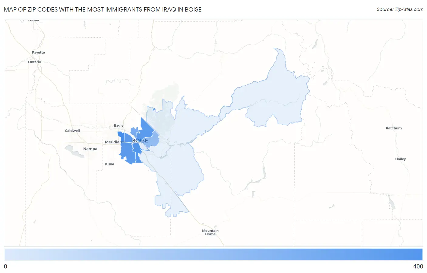 Zip Codes with the Most Immigrants from Iraq in Boise Map