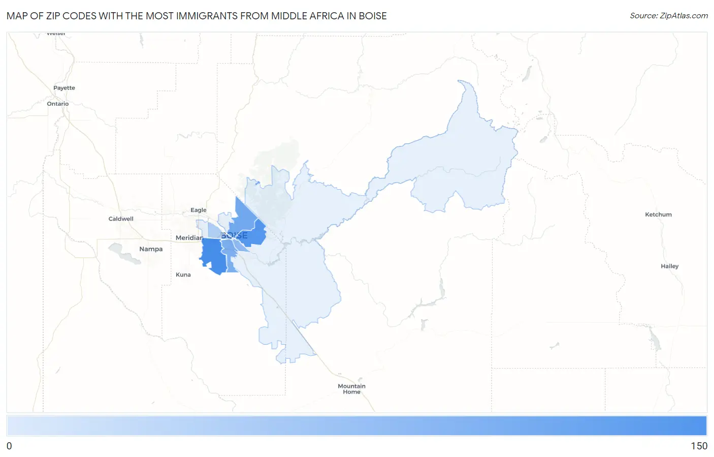 Zip Codes with the Most Immigrants from Middle Africa in Boise Map