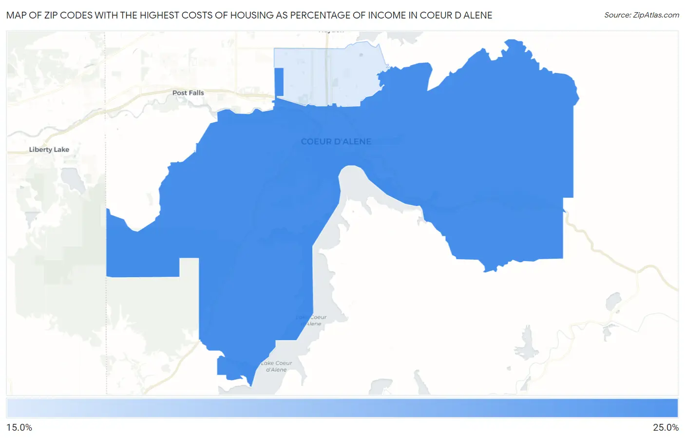 Zip Codes with the Highest Costs of Housing as Percentage of Income in Coeur D Alene Map