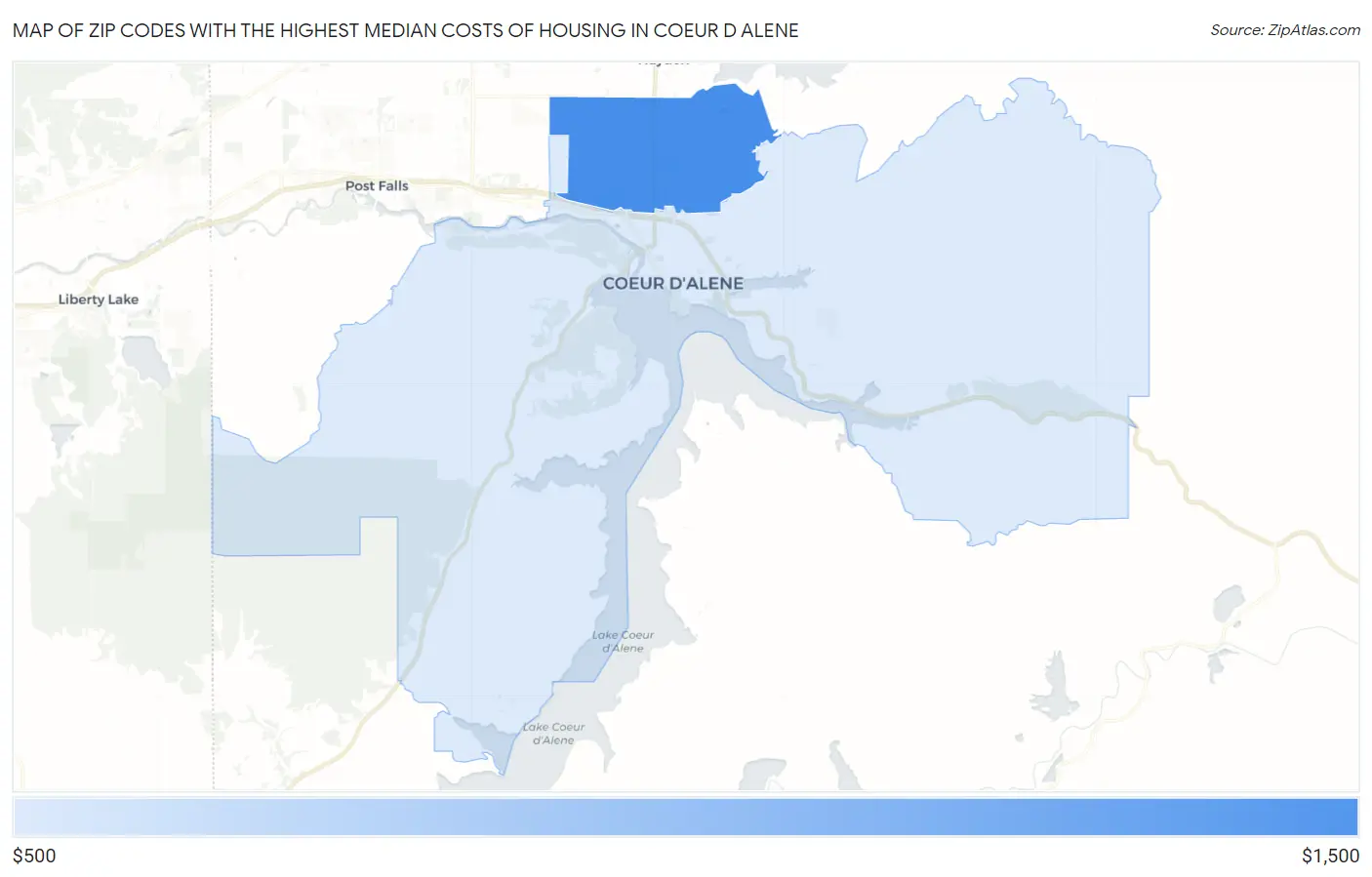 Zip Codes with the Highest Median Costs of Housing in Coeur D Alene Map