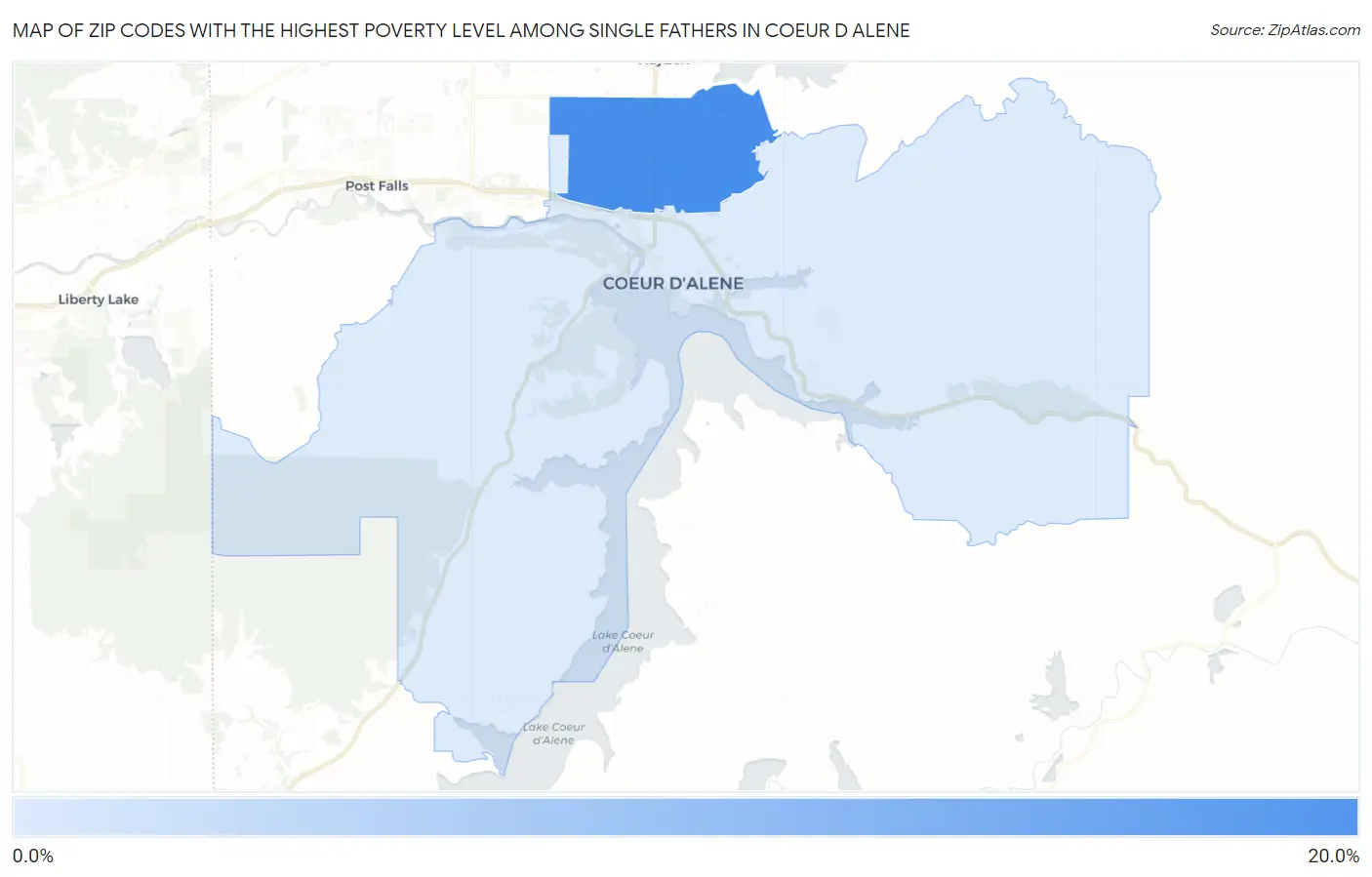 Zip Codes with the Highest Poverty Level Among Single Fathers in Coeur D Alene Map