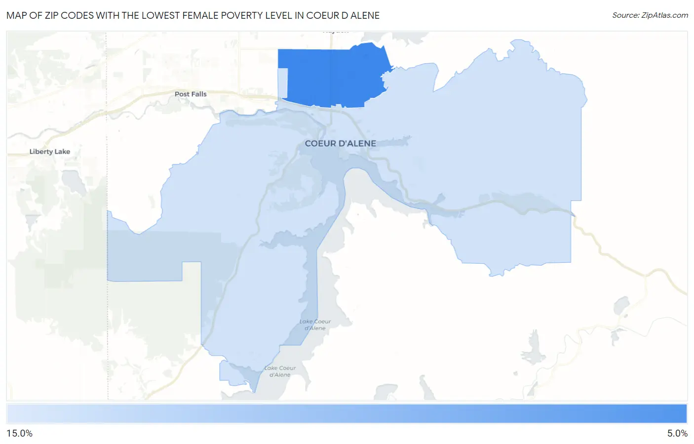 Zip Codes with the Lowest Female Poverty Level in Coeur D Alene Map