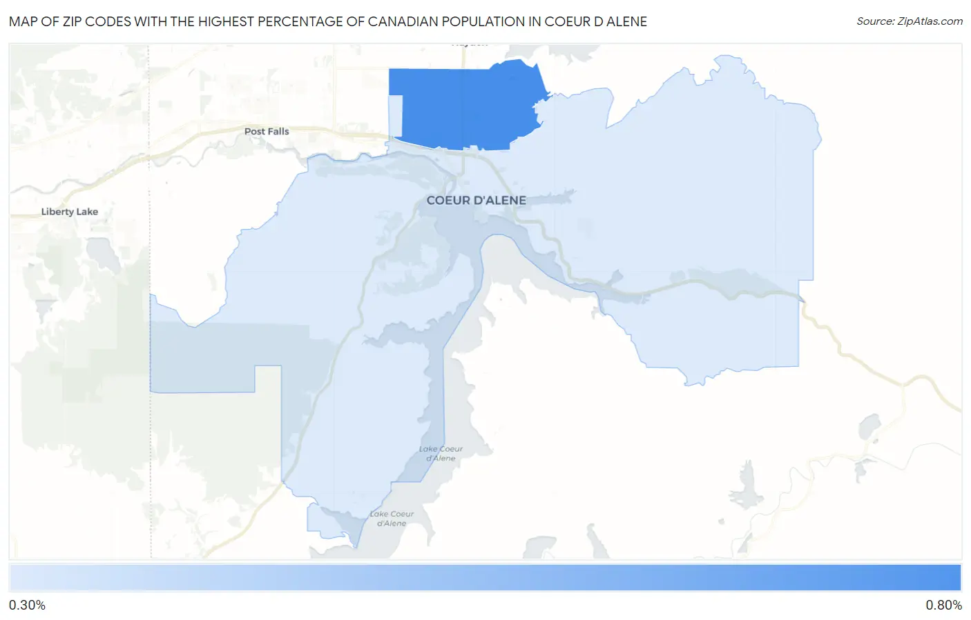 Zip Codes with the Highest Percentage of Canadian Population in Coeur D Alene Map