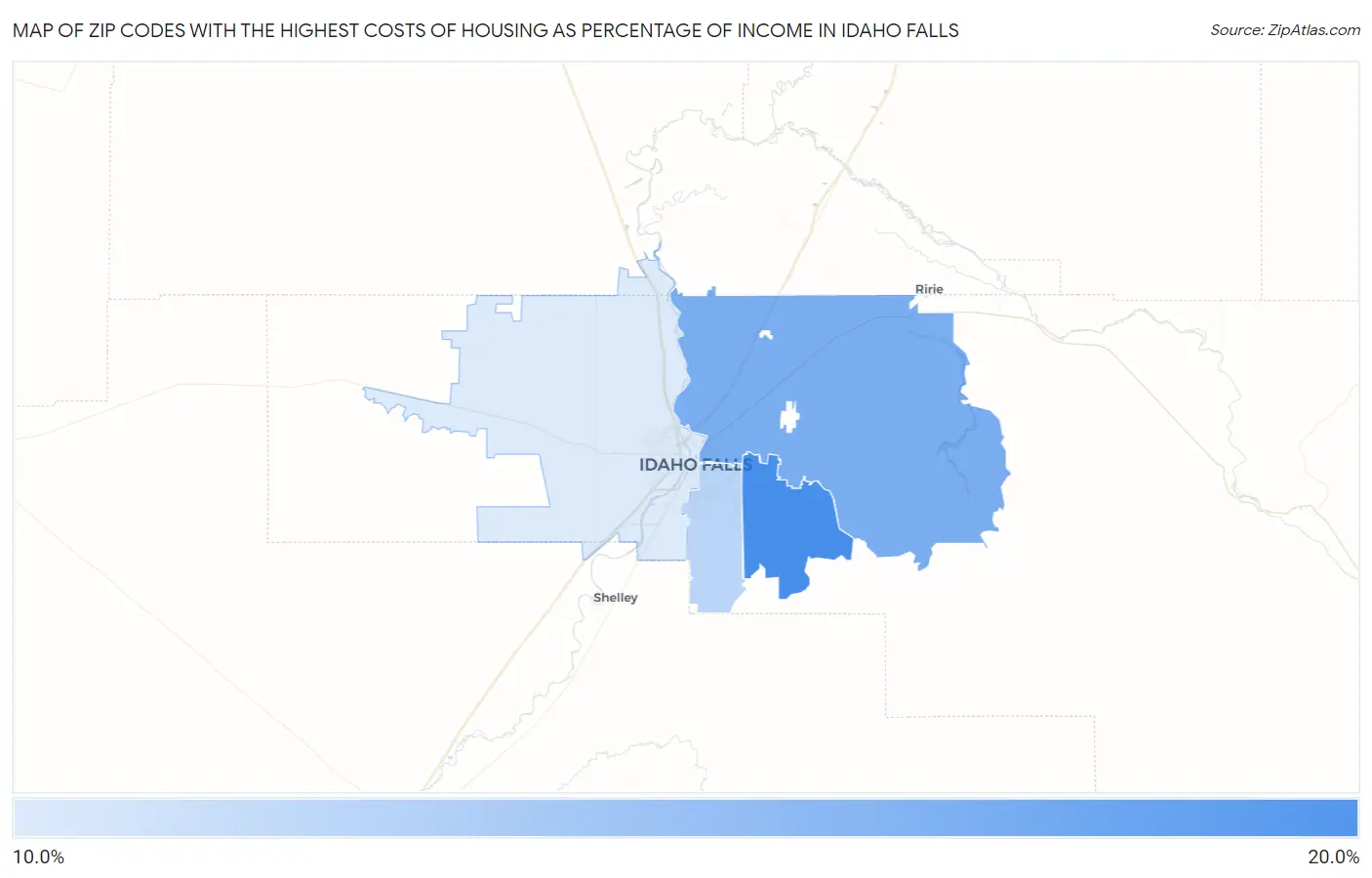Zip Codes with the Highest Costs of Housing as Percentage of Income in Idaho Falls Map