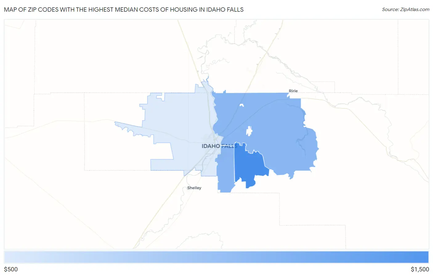 Zip Codes with the Highest Median Costs of Housing in Idaho Falls Map