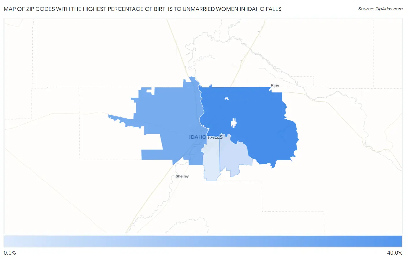 Zip Codes with the Highest Percentage of Births to Unmarried Women in Idaho Falls Map
