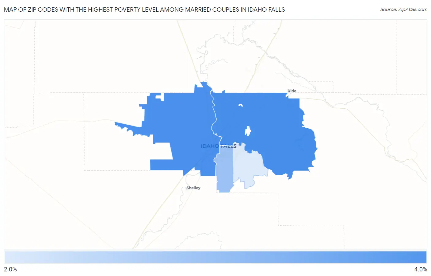 Zip Codes with the Highest Poverty Level Among Married Couples in Idaho Falls Map