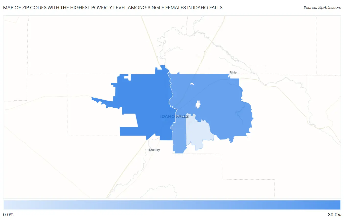 Zip Codes with the Highest Poverty Level Among Single Females in Idaho Falls Map