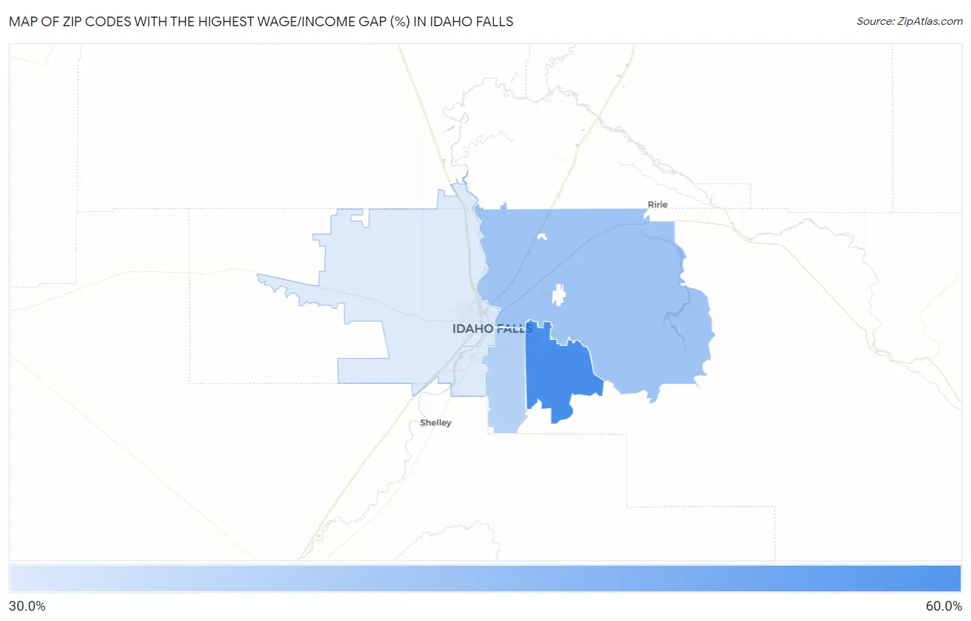 Zip Codes with the Highest Wage/Income Gap (%) in Idaho Falls Map