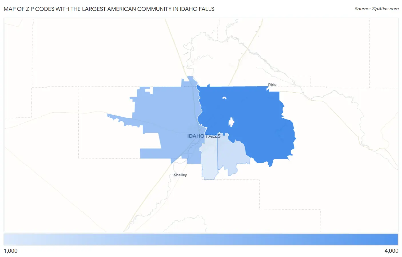 Zip Codes with the Largest American Community in Idaho Falls Map