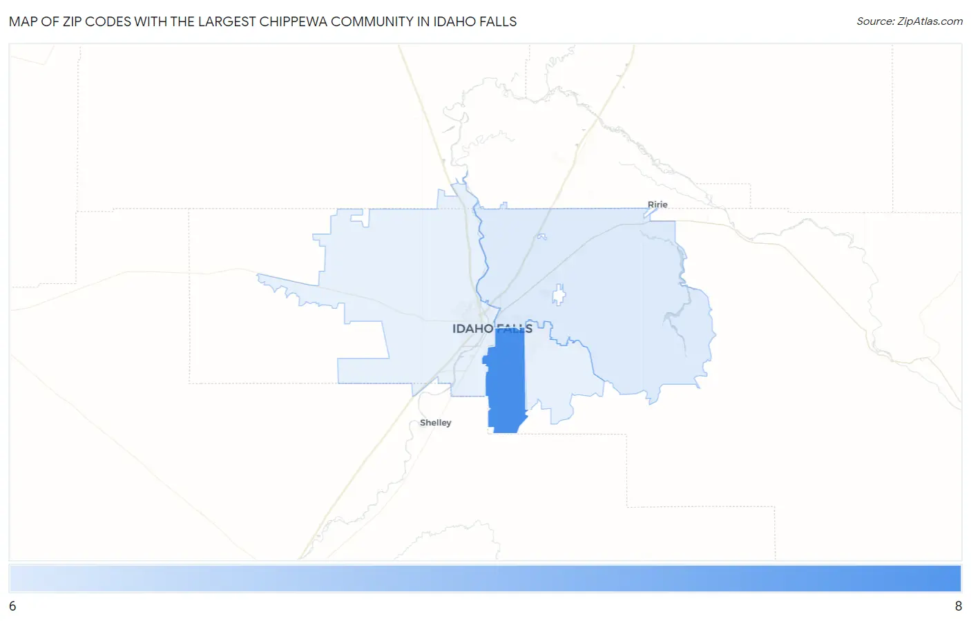 Zip Codes with the Largest Chippewa Community in Idaho Falls Map
