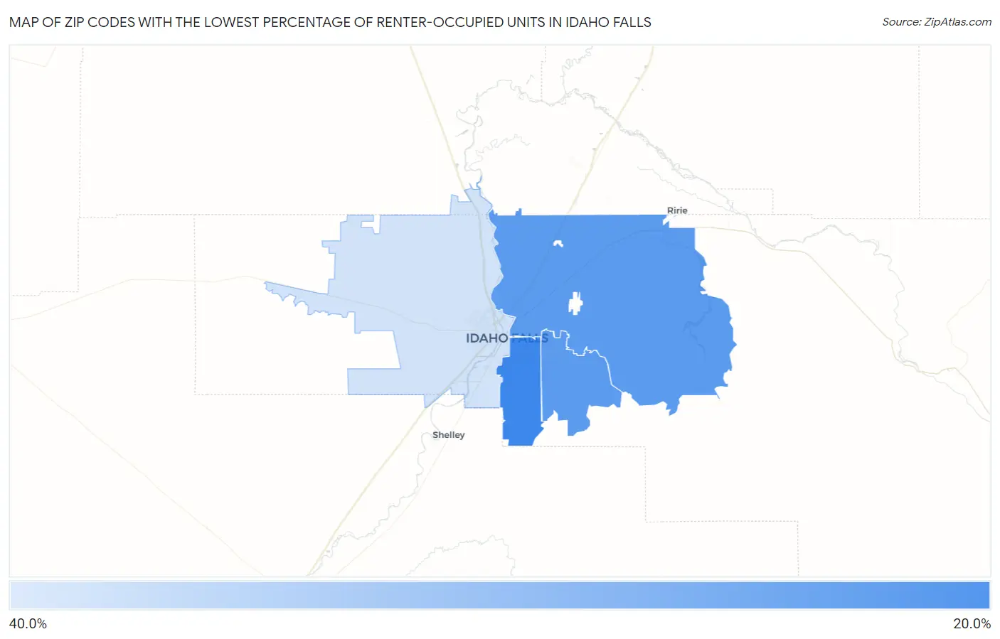 Zip Codes with the Lowest Percentage of Renter-Occupied Units in Idaho Falls Map