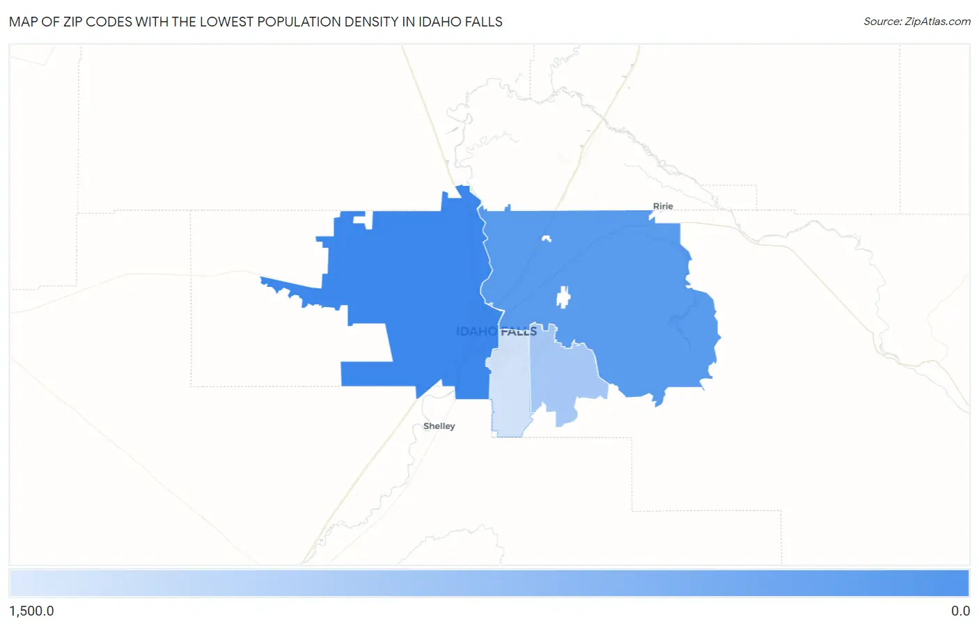 Zip Codes with the Lowest Population Density in Idaho Falls Map