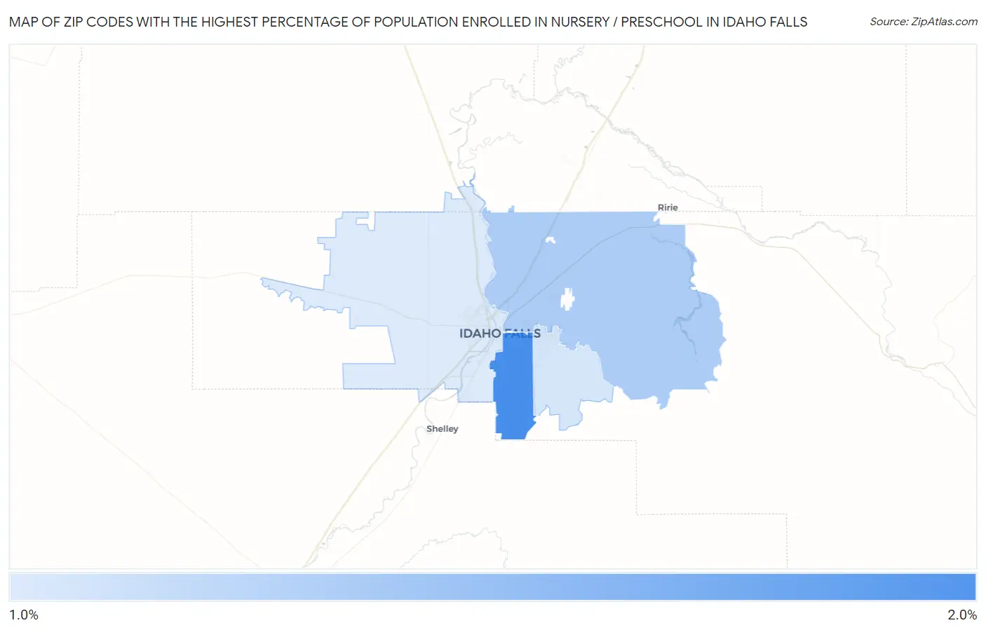 Zip Codes with the Highest Percentage of Population Enrolled in Nursery / Preschool in Idaho Falls Map