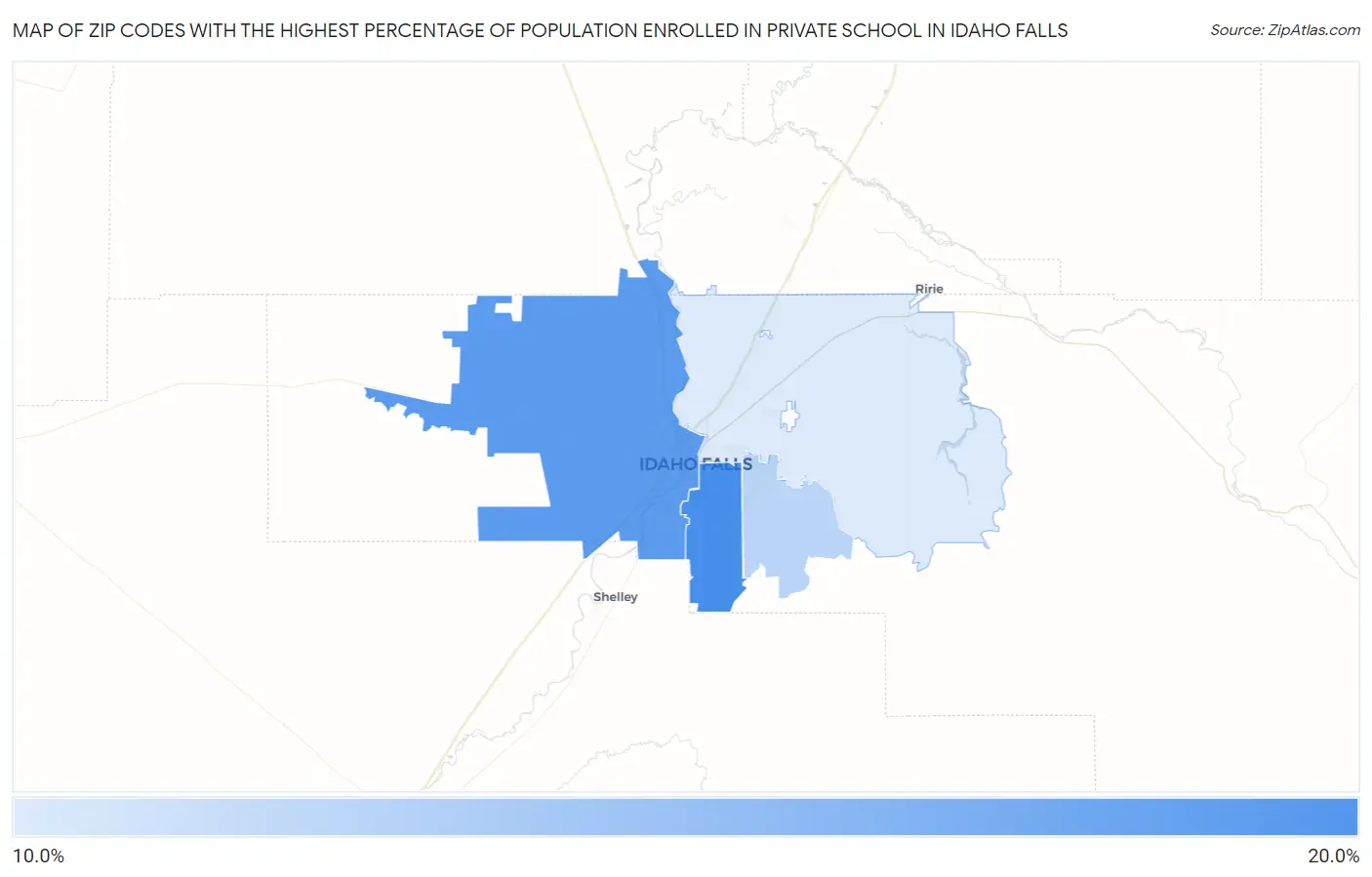 Zip Codes with the Highest Percentage of Population Enrolled in Private School in Idaho Falls Map