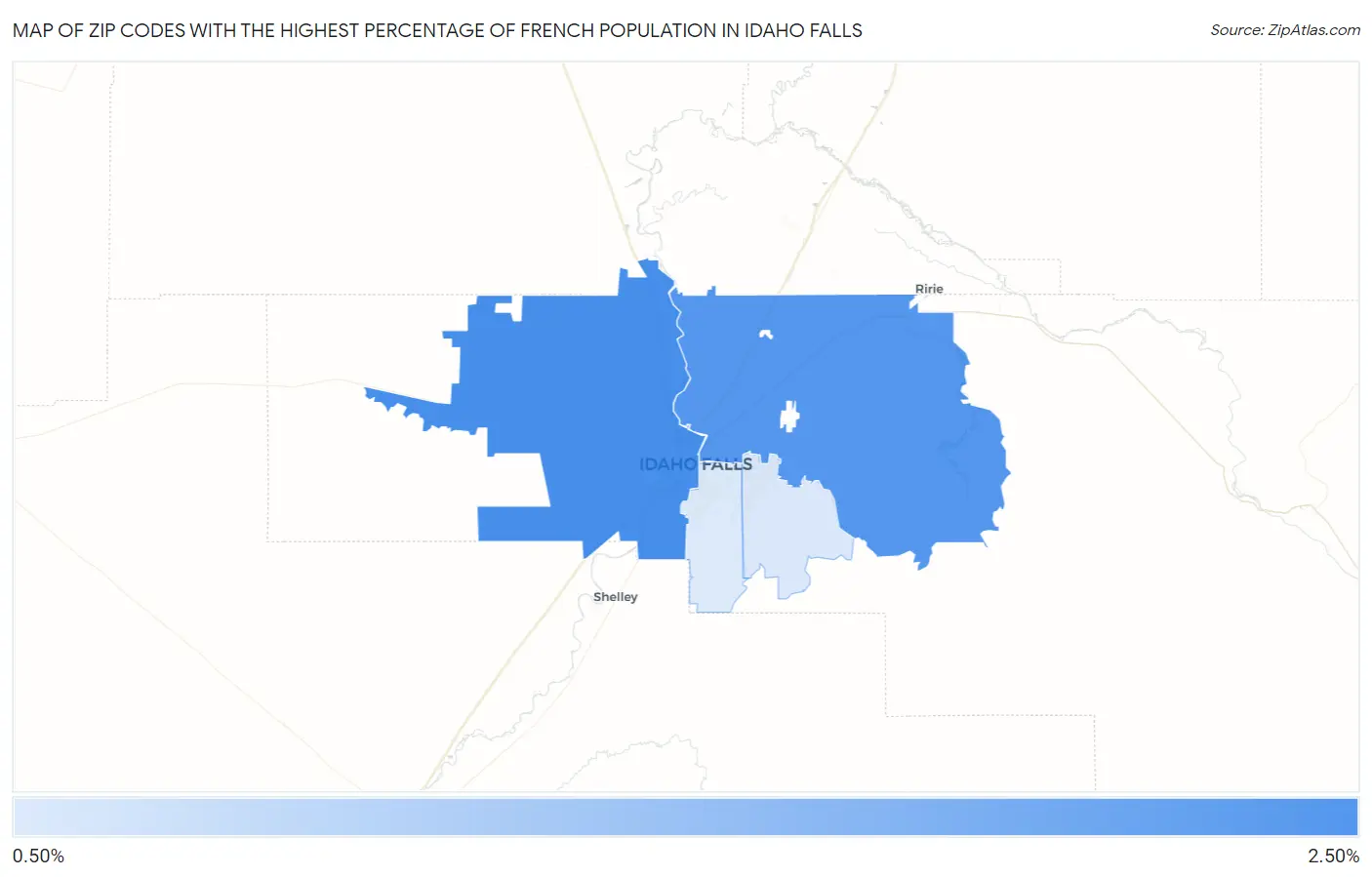 Zip Codes with the Highest Percentage of French Population in Idaho Falls Map