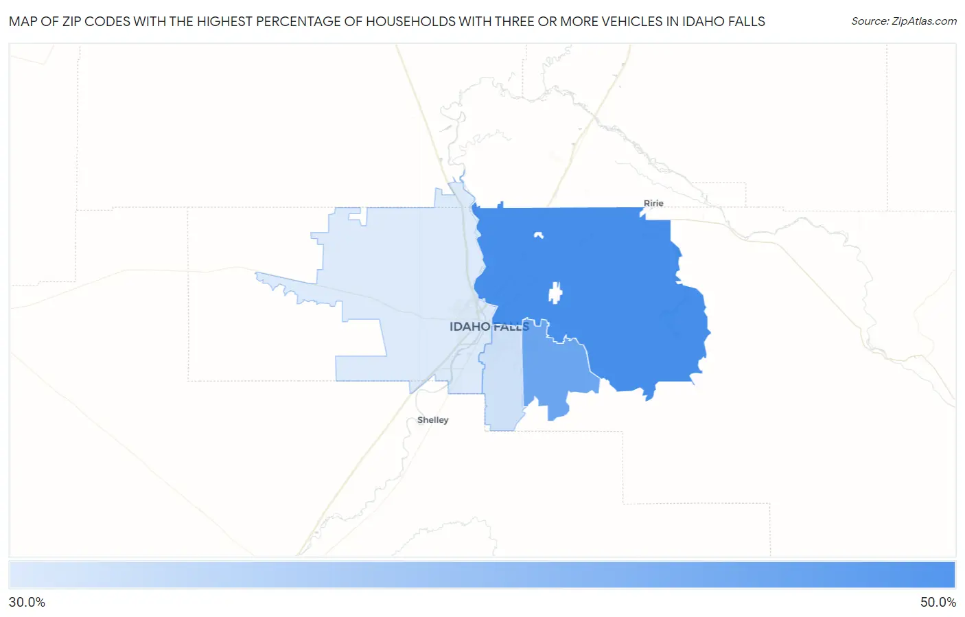 Zip Codes with the Highest Percentage of Households With Three or more Vehicles in Idaho Falls Map