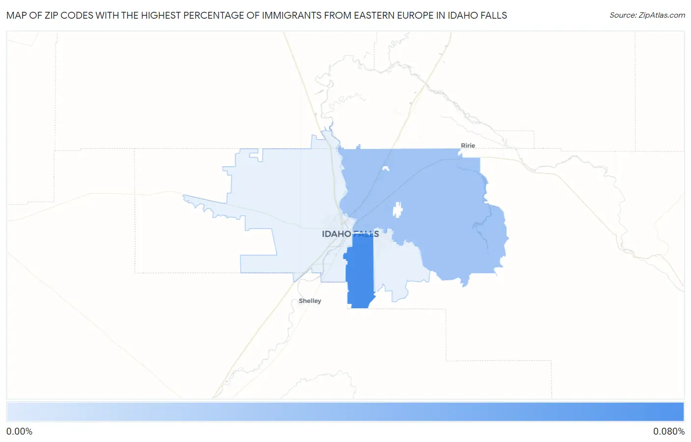 Zip Codes with the Highest Percentage of Immigrants from Eastern Europe in Idaho Falls Map