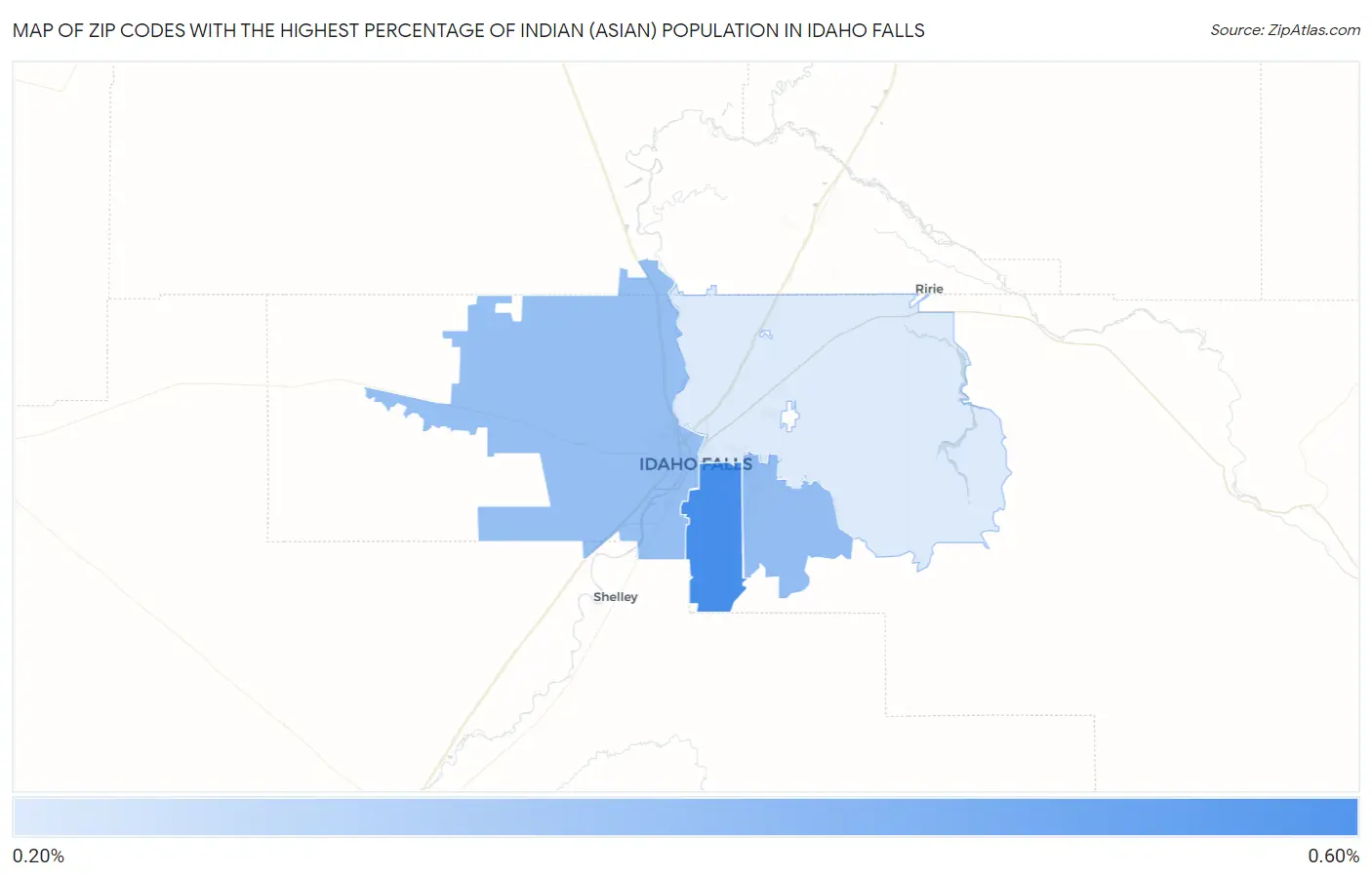Zip Codes with the Highest Percentage of Indian (Asian) Population in Idaho Falls Map
