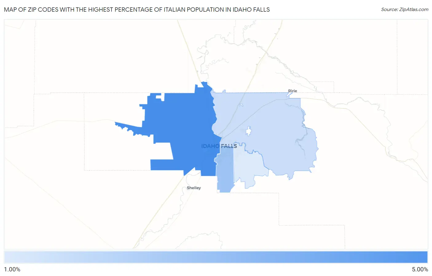 Zip Codes with the Highest Percentage of Italian Population in Idaho Falls Map