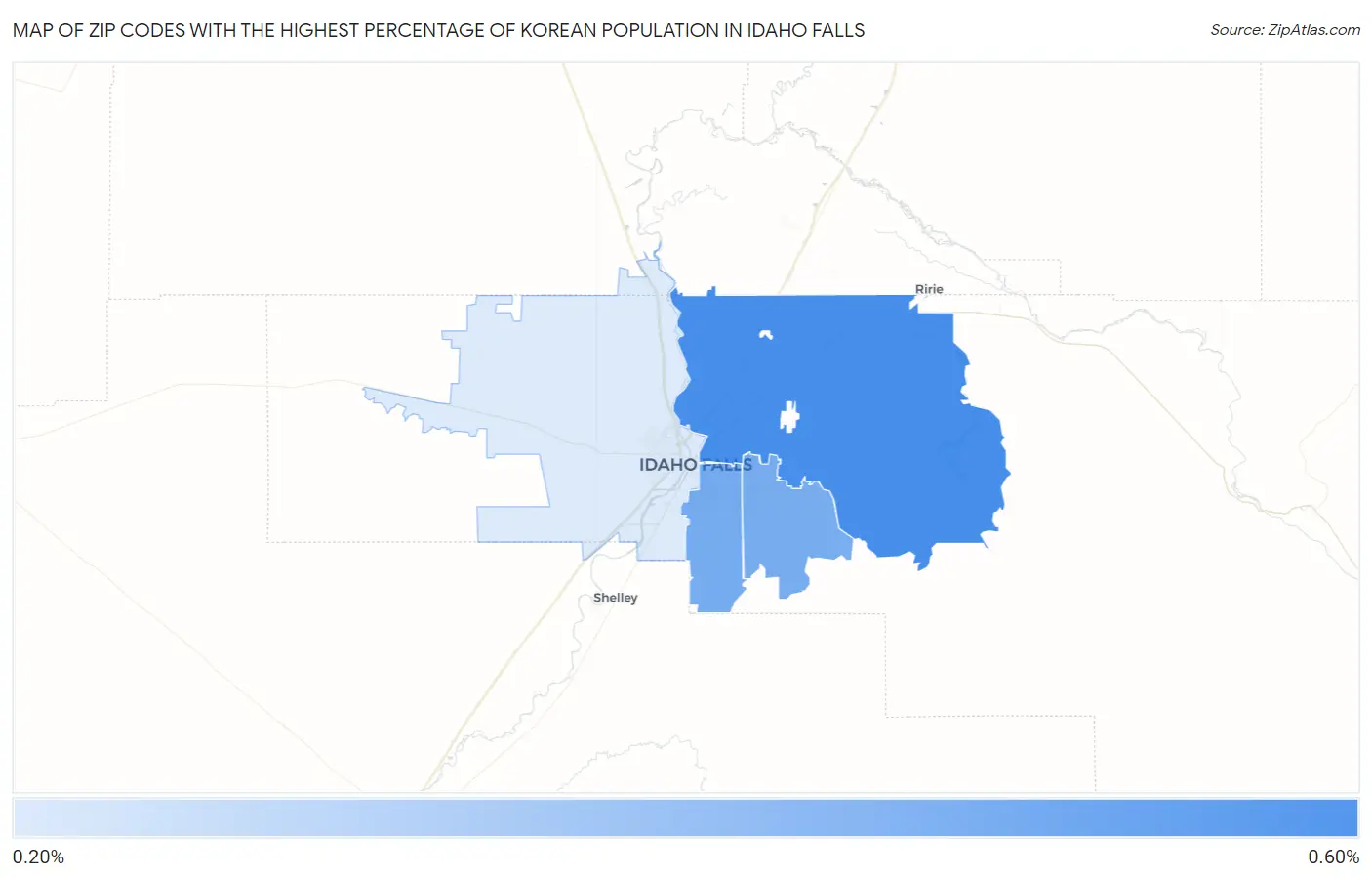 Zip Codes with the Highest Percentage of Korean Population in Idaho Falls Map