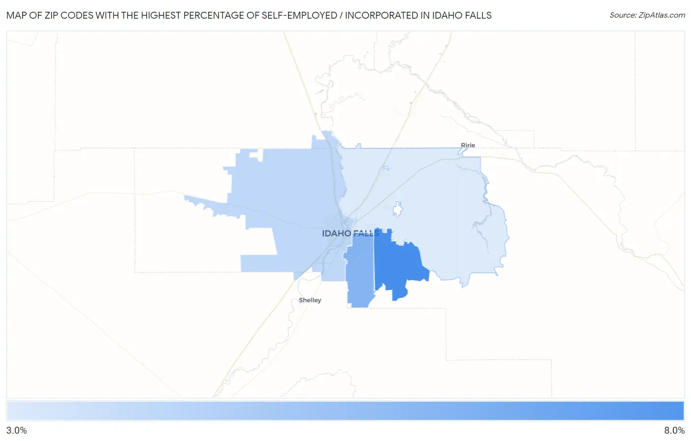 Zip Codes with the Highest Percentage of Self-Employed / Incorporated in Idaho Falls Map
