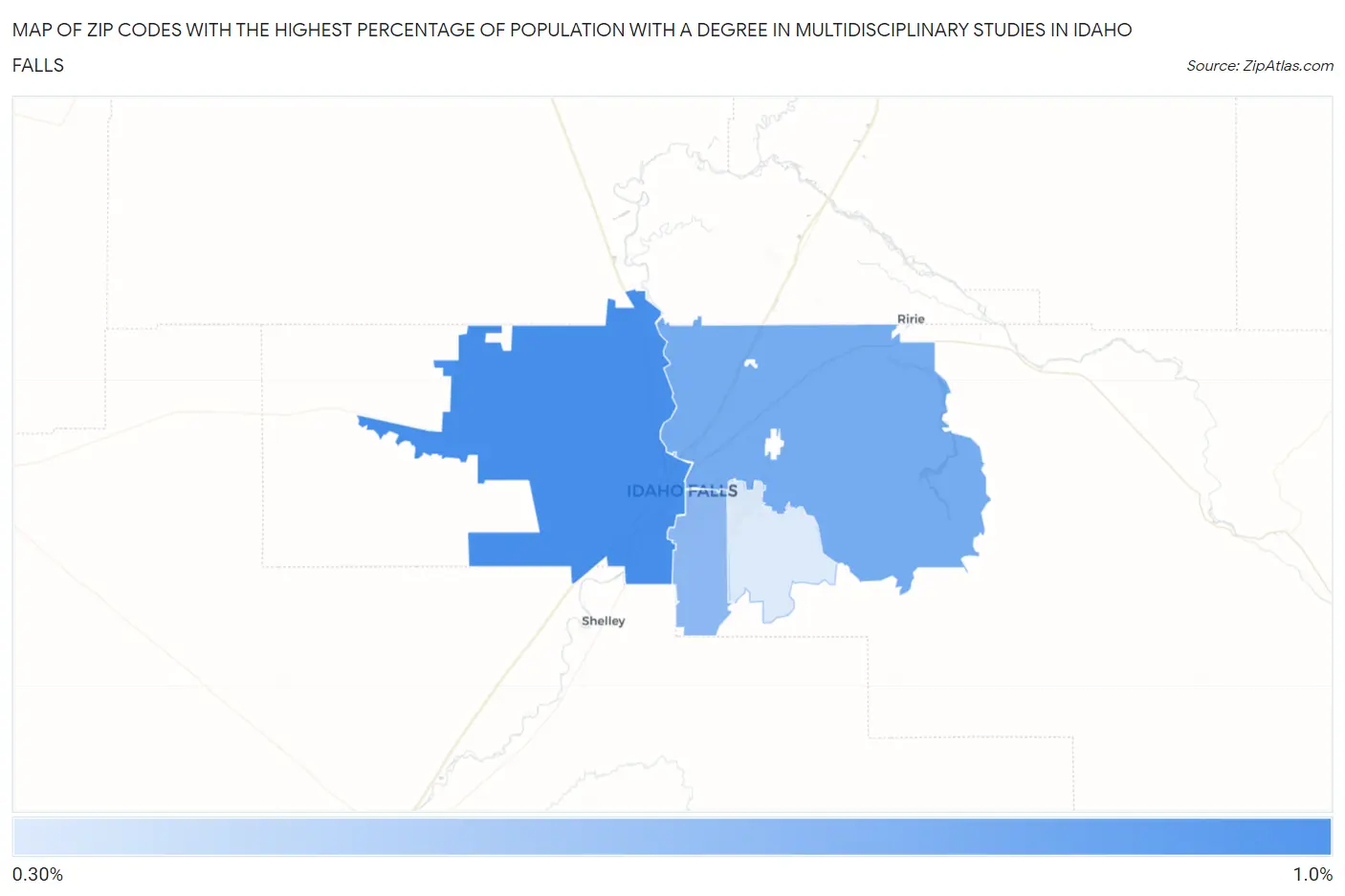 Zip Codes with the Highest Percentage of Population with a Degree in Multidisciplinary Studies in Idaho Falls Map