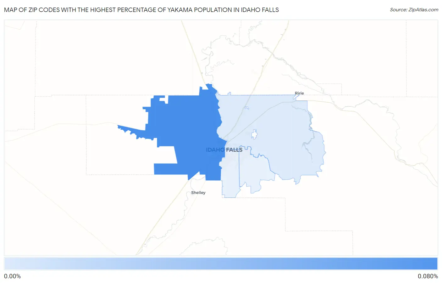Zip Codes with the Highest Percentage of Yakama Population in Idaho Falls Map