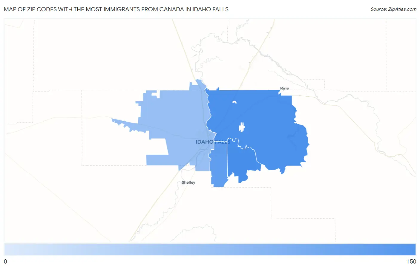 Zip Codes with the Most Immigrants from Canada in Idaho Falls Map