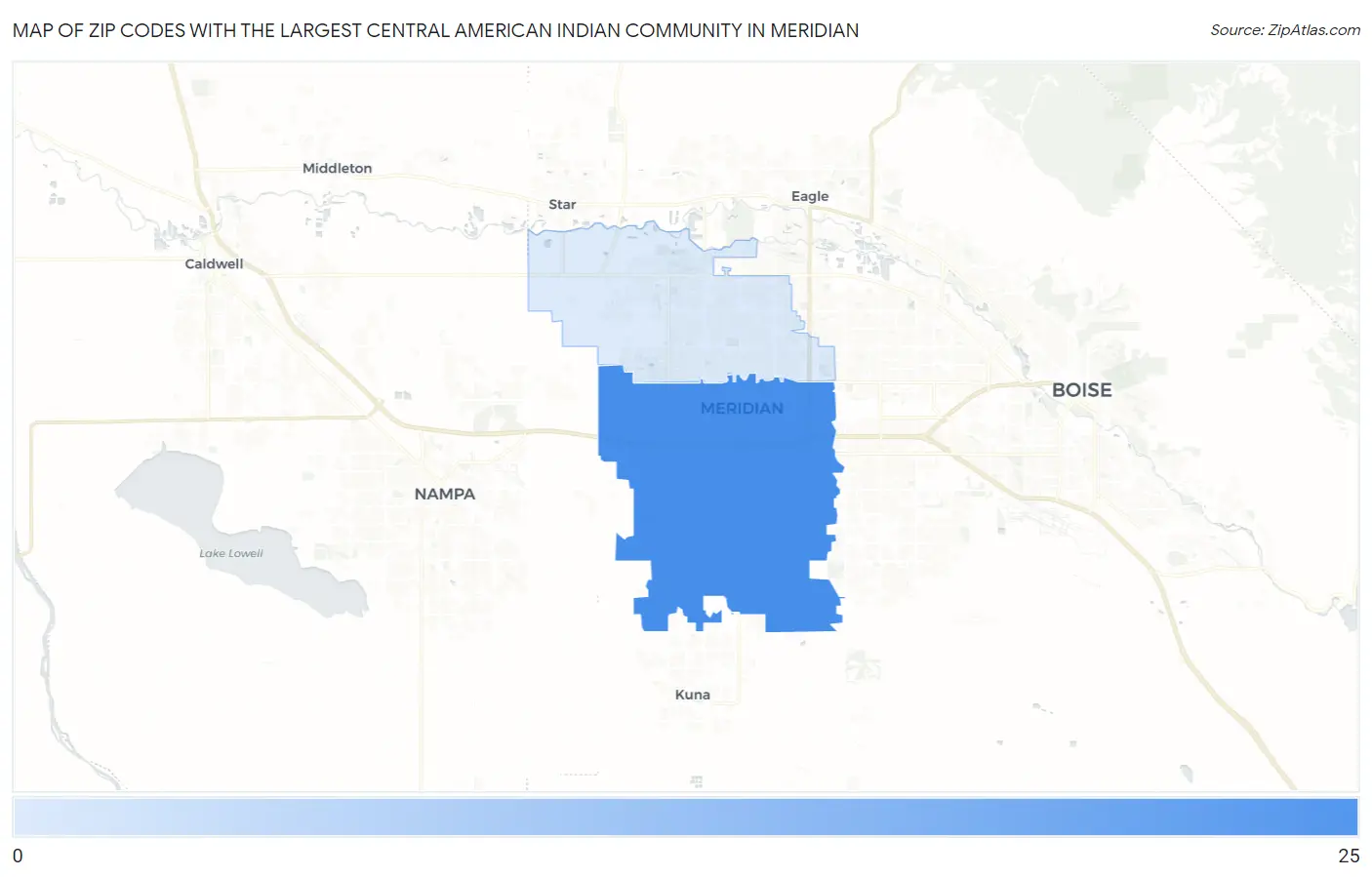 Zip Codes with the Largest Central American Indian Community in Meridian Map