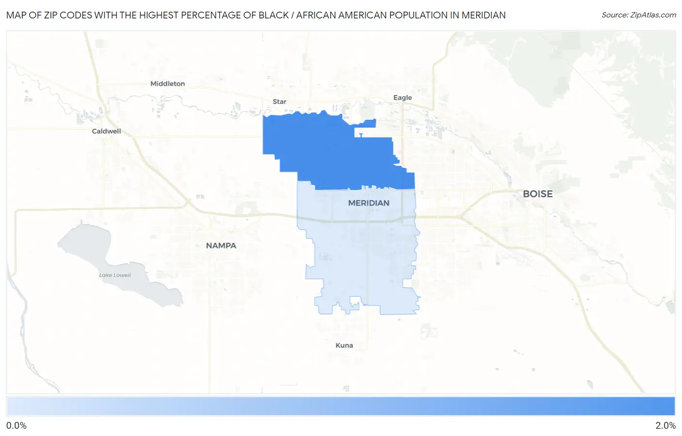 Zip Codes with the Highest Percentage of Black / African American Population in Meridian Map
