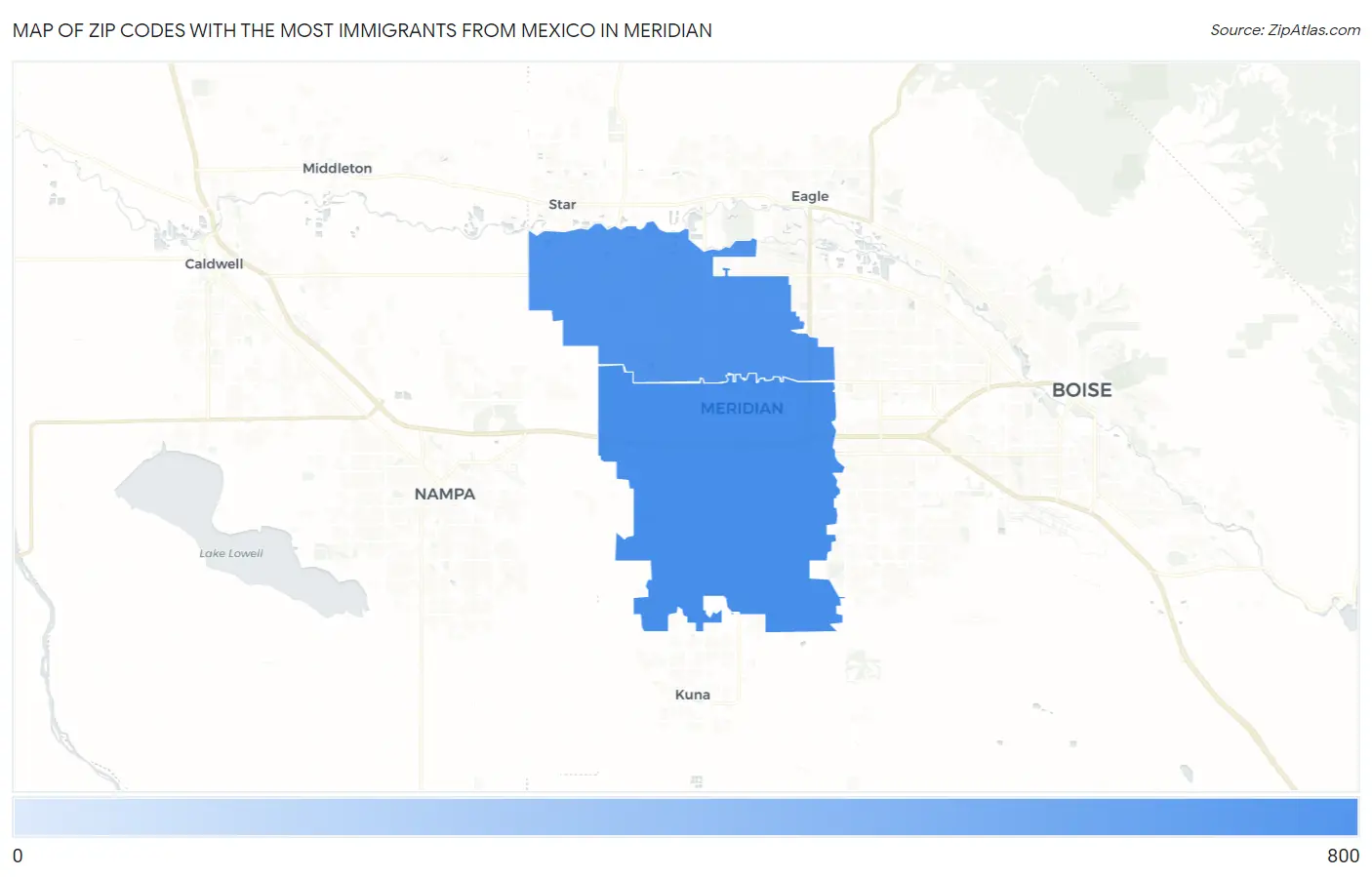 Zip Codes with the Most Immigrants from Mexico in Meridian Map