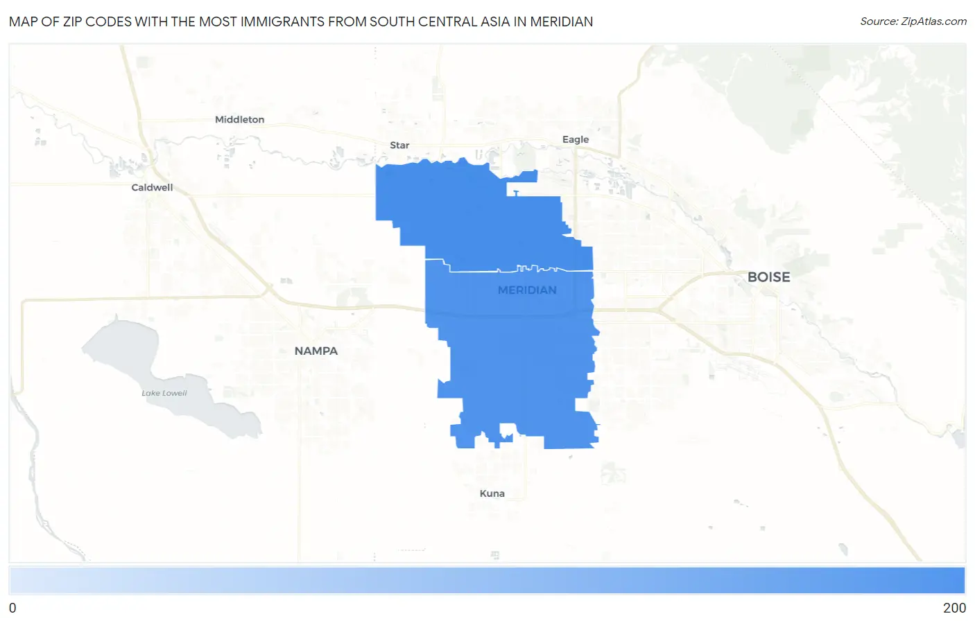 Zip Codes with the Most Immigrants from South Central Asia in Meridian Map